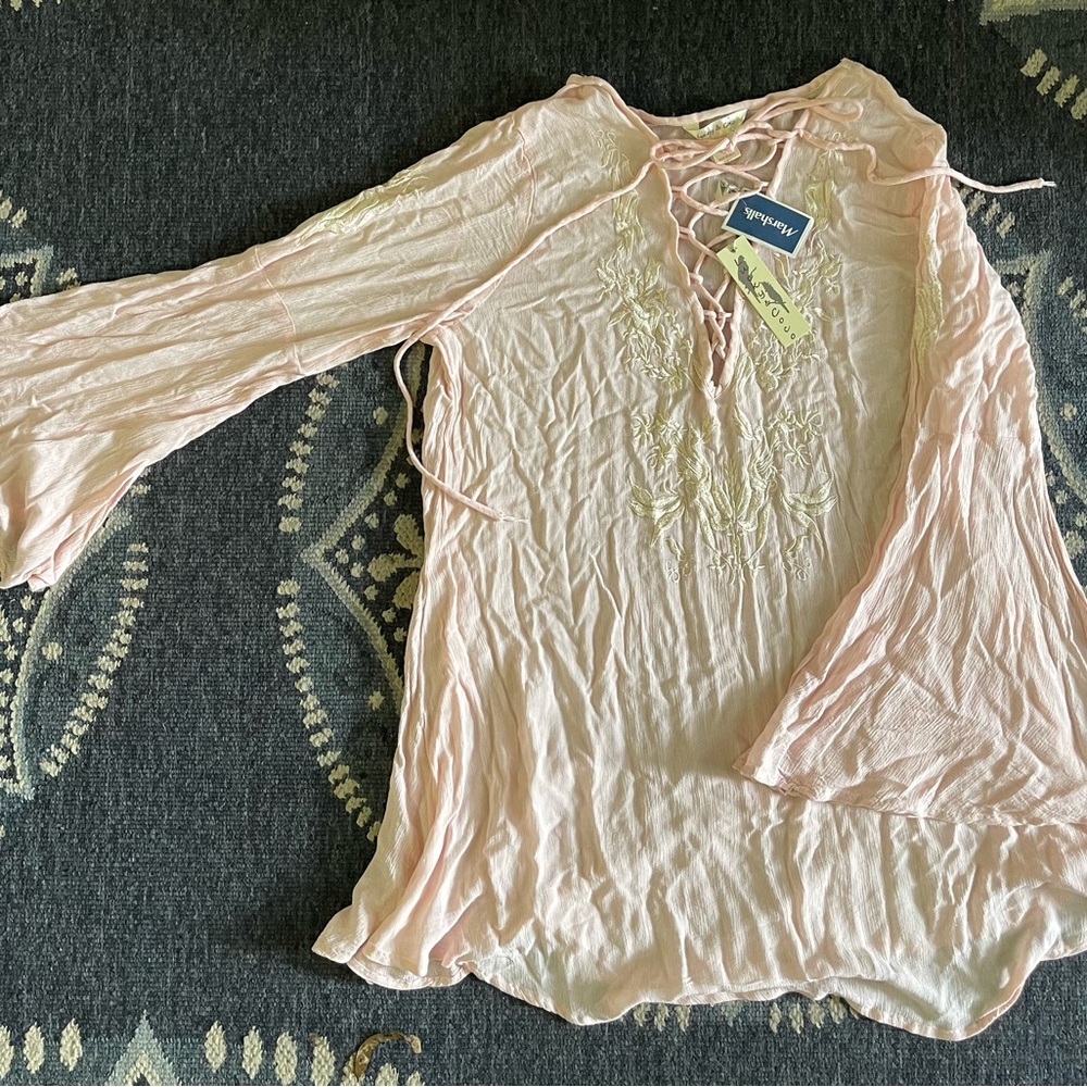 Blush pink bohemian embroidered tunic.